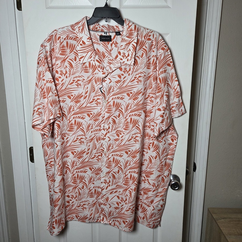 Perry Ellis sz 4XLT men button up linen/cotton summer shirt NWT vacation resort